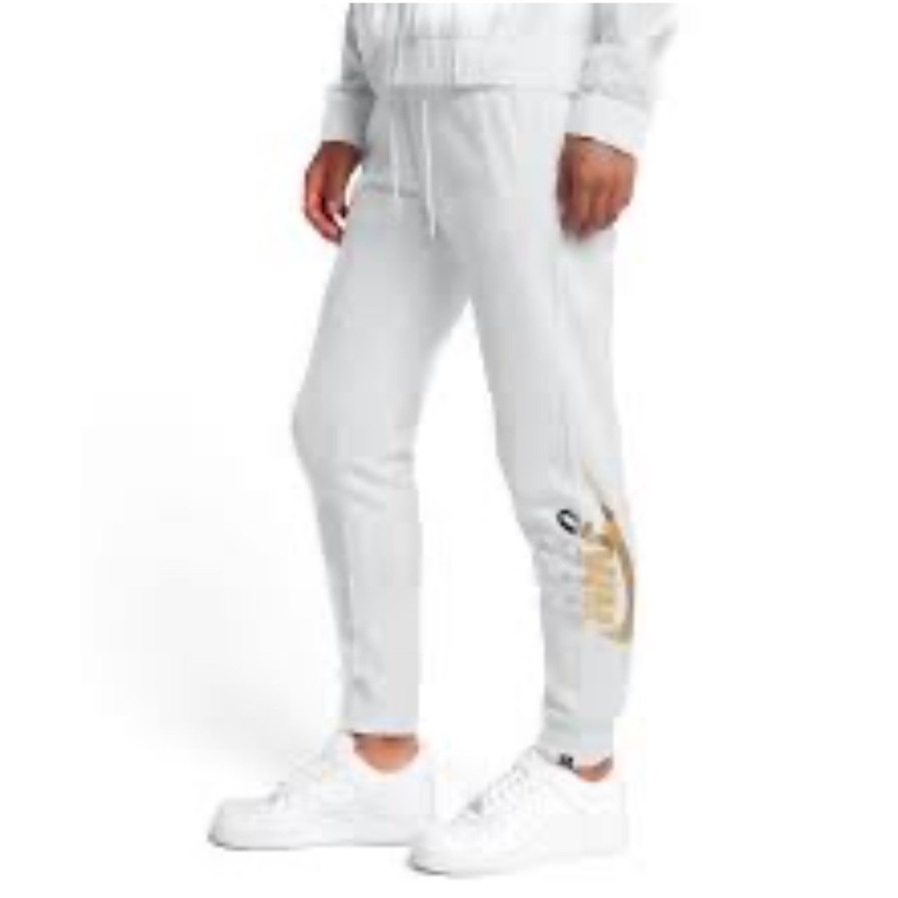Nike Joggers Large White Metallic Gold Logo Fleece Sweatpants Athleisure Sporty